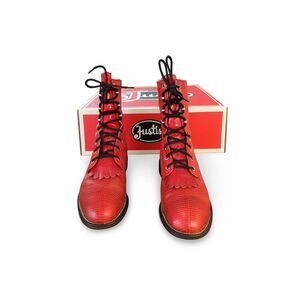 Vintage 1994 Justin Red Lizard & Kipskin Kilted Roper Boots Women’s 7.5B Rare